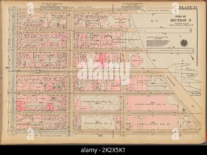Kartografisch, Karten. 1927. Lionel Pincus und Prinzessin Firyal Map Division. Immobilien , New York (Bundesstaat) , New York, Manhattan (New York, N.Y.) Platte 51, Teil von Abschnitt 3: Begrenzt durch E. 26. Street, East River Piers, Exterior Street, E. 20. Street und Second Avenue Stockfoto