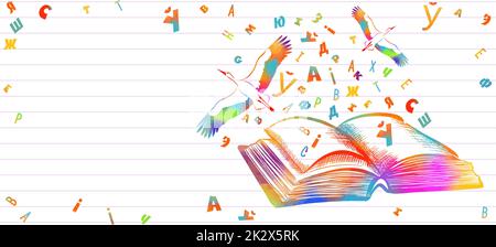 Becher-Design. Der beste Lehrer. Geöffnetes Buch. Geschenk. Vektorgrafik Stock Vektor