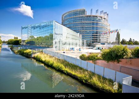 Blick auf das Gebäude des Europäischen Parlaments in Straßburg Stockfoto