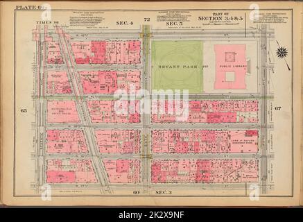 Kartografisch, Karten. 1921 - 1923. Lionel Pincus und Princess Firyal Map Division. Immobilien , New York (Bundesstaat) , New York, Manhattan (New York, N.Y.) Tafel 66: Begrenzt durch W. 42. Street, Fifth Avenue, W. 37. Street und Seventh Avenue Stockfoto