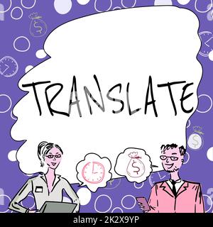 Textüberschrift präsentiert Translate. Geschäftskonzept ein weiteres Wort mit der gleichen Bedeutung wie eine Zielsprache Teammitglieder betrachten Whiteboard-Brainstorming zu neuen Lösungen. Stockfoto