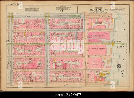 Kartografisch, Karten. 1921 - 1923. Lionel Pincus und Princess Firyal Map Division. Immobilien , New York (Bundesstaat) , New York, Manhattan (New York, N.Y.) Tafel 68: Begrenzt durch E. 42. Street, (East River Piers) First Avenue, E. 37. Street und Third Avenue Stockfoto