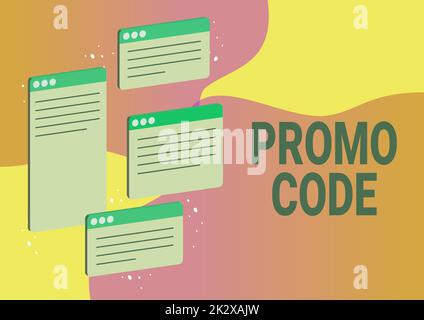 Text für Promo Code wird geschrieben. Ein Wort, das auf digitalen Nummern geschrieben ist, die Ihnen einen guten Rabatt auf bestimmte Produkt-Chat-Registerkarten bieten und damit erfolgreiche Kollegen im Bereich Online-Kommunikation symbolisieren. Stockfoto