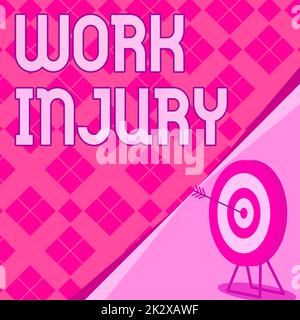 Inspiration mit Zeichen für Arbeitsverletzung. Internetkonzept Unfallgefahr am Arbeitsplatz unsichere Zustände verletzen Trauma Target mit Bullseye als erfolgreich abgeschlossenem Projekt. Stockfoto