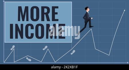 Handschrifttext Mehr Einkommen. Word for Additional Money Receivers for a Exchange of Goods or Services Business Manager steigert das Wachstumsdiagramm nach oben, das den Projekterfolg darstellt. Stockfoto