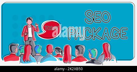 Inspiration mit Seo-Schild. Internet-Konzept die Praxis der Suchmaschinenoptimierung erhöht die Anzahl der Besucher, die Präsentationen mit den neuesten Geschäftsstrategien präsentieren. Stockfoto