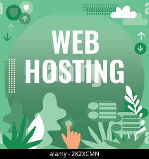 Schild mit Anzeige von Web-Hosting. Unternehmensübersicht die Bereitstellung von Speicherplatz und Zugang für Websites Handdruck-Bildschirm mit futuristischer Technologie. Stockfoto