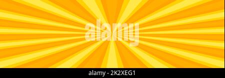 Radial gelbe Sonnenstrahlen, heller Hintergrund mit Panoramamuster - Vektor Stockfoto