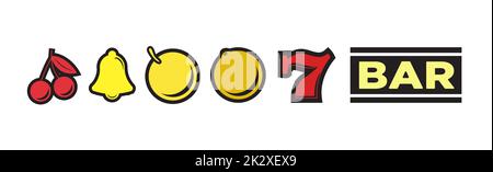 Spielautomatenelemente im Casino auf weißem Hintergrund - Vektor Stockfoto
