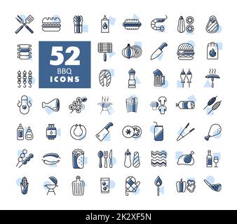 Isoliertes Symbolset für Barbecue- und bbq-Grill Stockfoto