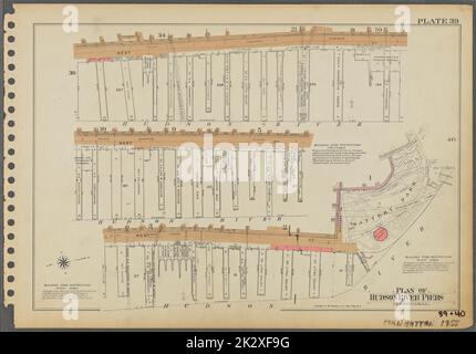 Kartografisch, Karten. 1955 - 1956. Lionel Pincus und Princess Firyal Map Division. Immobilien , New York (Bundesstaat) , New York (N.Y.), Manhattan (New York, N.Y.) Platte 39: Plan der Hudson River Piers Stockfoto