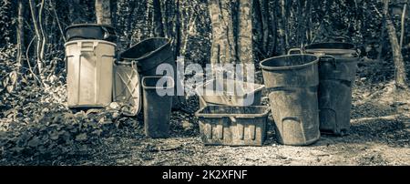 Mülltonnen im Dschungel in Mexiko. Stockfoto