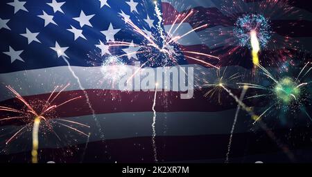 Fotohintergrund Amerikanische Flagge Mit Feuerwerk – 3x2,4 M, Vinyl, Für Feiern & Fotoshootings