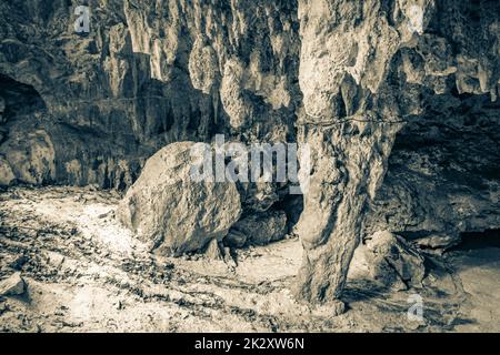 Erstaunlich blau türkisfarbenes Wasser und Kalkstein Höhle Sinkhole Cenote Mexiko. Stockfoto