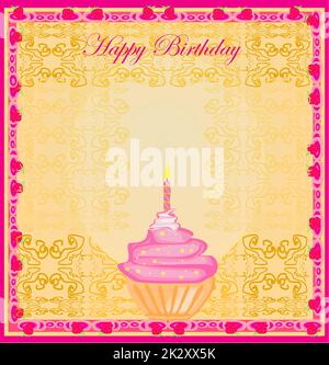 Illustration der niedliche Retro-Cupcakes Karte - Happy Birthday Card Stockfoto