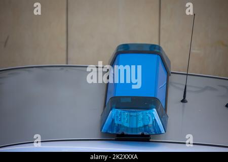 Eine detaillierte Ansicht eines Polizeiwagens, eines Polizeiwagens. Stockfoto