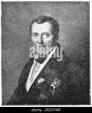 Porträt von Carl von Bruhl - ein preußischer königlicher Geheimadrat, General Manager (General Quartermaster) von Theatern und Museen. Illustration des 19. Jahrhunderts. Weißer Hintergrund. Stockfoto