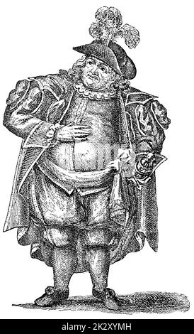 Sir John Falstaff (William Shakespeare) aufgeführt vom deutschen Schauspieler Friedrich Ludwig Schroder. Illustration des 19. Jahrhunderts. Weißer Hintergrund. Stockfoto