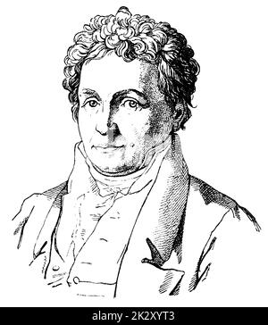 Porträt von Johann Ludwig Tieck - ein deutscher Dichter, Belletristik-Schriftsteller, Übersetzer und Kritiker. Illustration des 19. Jahrhunderts. Weißer Hintergrund. Stockfoto