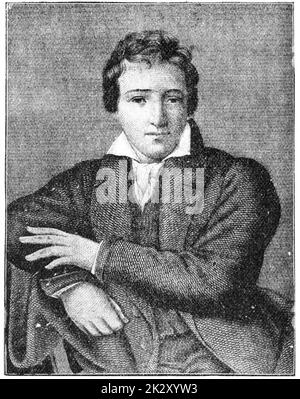 Porträt des deutschen Dichters, Schriftstellers und Literaturkritikers Heinrich Heine (junge Jahre). Illustration des 19. Jahrhunderts. Weißer Hintergrund. Stockfoto