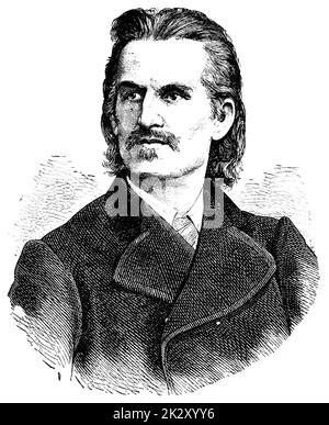 Porträt von Robert Hamerling - ein österreichischer Dichter. Illustration des 19. Jahrhunderts. Weißer Hintergrund. Stockfoto