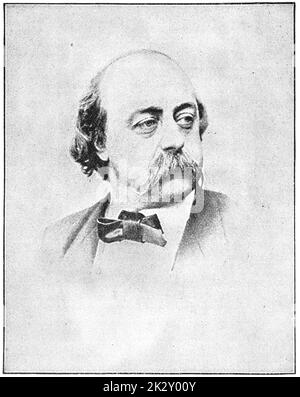 Portrait von Gustave Flaubert - ein französischer Schriftsteller. Illustration des 19. Jahrhunderts. Weißer Hintergrund. Stockfoto