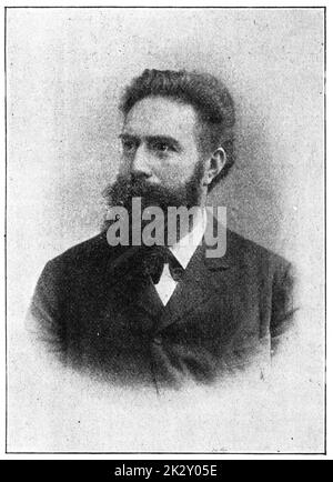 Portrait von Wilhelm Conrad Roentgen - ein deutscher Maschinenbauingenieur und Physiker. Illustration des 19. Jahrhunderts. Deutschland. Weißer Hintergrund. Stockfoto