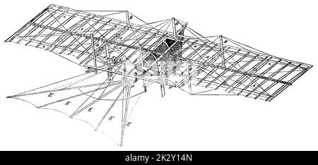 Der Ornithopter (Frühflieger) von Jakob Degen. Illustration des 19. Jahrhunderts. Deutschland. Weißer Hintergrund. Stockfoto