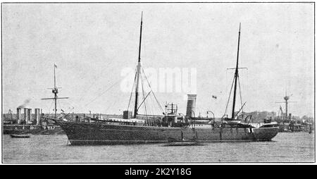 SMS Zieten (1876) - der erste Torpedos-bewaffnete aviso, der für die Kaiserliche Deutsche Marine gebaut wurde. Illustration des 19. Jahrhunderts. Deutschland. Weißer Hintergrund. Stockfoto