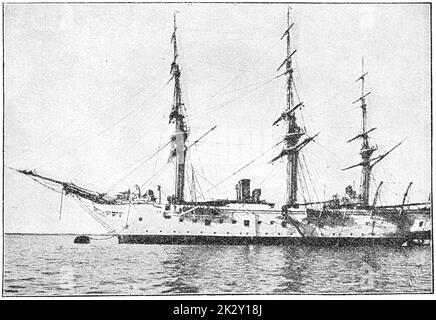 SMS Nixe (1879) - eine Dampfkorvette, die für die Kaiserliche Marine gebaut wurde. Illustration des 19. Jahrhunderts. Deutschland. Weißer Hintergrund. Stockfoto