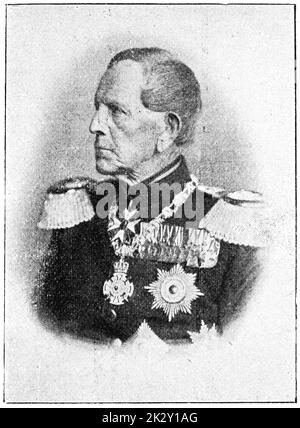 Porträt von Graf Helmuth Karl Bernhard von Moltke - ein preußischer Feldmarschall. Illustration des 19. Jahrhunderts. Deutschland. Weißer Hintergrund. Stockfoto