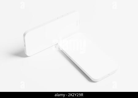 Phone 14 Pro Max Clay 3D Rendering White Blank Mockup Stockfoto