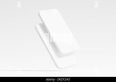 Phone 14 Pro Max Clay 3D Rendering White Blank Mockup Stockfoto