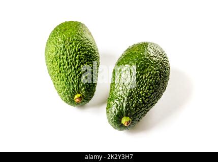 Zwei Avocados isoliert auf weißem Hintergrund Stockfoto