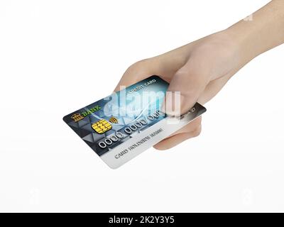 Allgemeine Kreditkarte in der Hand. 3D Abbildung Stockfoto