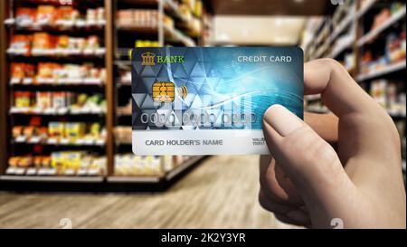 Allgemeine Kreditkarte in der Hand. 3D Abbildung Stockfoto
