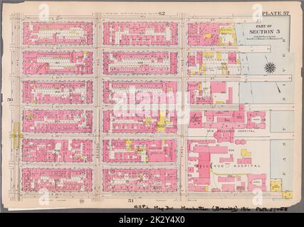 Kartografisch, Karten. 1916. Lionel Pincus und Prinzessin Firyal Map Division. Atlanten, Manhattan (New York, N.Y.), Immobilien , New York (Bundesstaat) , New York Platte 57: Begrenzt durch E. 32. Street, East River (Piers 74-80), E. 26. Street und Third Avenue Teil von Abschnitt 3 Stockfoto