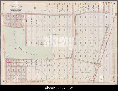 Kartografisch, Karten. 1898. Lionel Pincus und Prinzessin Firyal Map Division. Brooklyn (New York, N.Y.), Immobilien , New York (Bundesstaat) , New York Doppelseitenteller Nr. 4: Begrenzt durch Church Avenue, Linden Avenue, Avenue D, East 37. Street und Canarsie Avenue. Teil der Bezirke 29 & 32, Landkartenabschnitt, Nr. 15. Band 2, Brooklyn Borough, New York City. Stockfoto