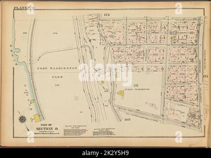 Kartografisch, Karten. 1927. Lionel Pincus und Prinzessin Firyal Map Division. Immobilien , New York (Bundesstaat) , New York, Manhattan (New York, N.Y.) Platte 170, Teil von Abschnitt 8: Begrenzt durch W. 178. Street, Broadway, W. 173. Street, Haven Avenue, W. 177. Street und (Hudson River, Fort Washington Park) Riverside Drive Stockfoto