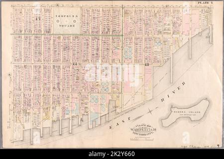 Kartografisch, Karten. 1885. Lionel Pincus und Prinzessin Firyal Map Division. Immobilien , New York (Bundesstaat) , New York, New York (N.Y.) Tafel 7: Begrenzt durch Avenue A, E. 23. Street, Harbour Comm Pier Line (East River, Rikers Island), Tompkins Street und E. 3. Street. Teil der Bezirke 11, 17 & 18, New York City. Stockfoto