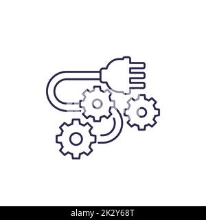 Elektrischer Stecker mit 3 Pins und Zahnradsymbol Stock Vektor