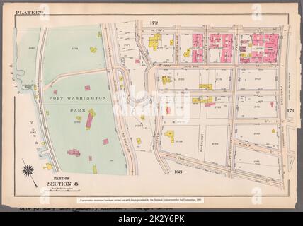 Kartografisch, Karten. 1916. Lionel Pincus und Prinzessin Firyal Map Division. Atlanten, Manhattan (New York, N.Y.), Immobilien , New York (Staat) , New York Platte 170: Begrenzt durch W. 178. Street, Broadway, W. 173. Street, ... (Hudson River) und Riverside Drive Teil von Abschnitt 8 Stockfoto