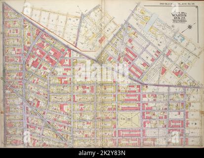 E.B. Hyde & Co. Kartografisch, Karten. 1916. Lionel Pincus und Prinzessin Firyal Map Division. Brooklyn (New York, N.Y.), Immobilien , New York (Bundesstaat) , New York Brooklyn, Vol. 1, 2. Teil, Doppelseitenplatte Nr. 38; Teil der Bezirke 18 & 27, Abschnitt 10-11; Karte begrenzt durch Flushing Ave., Morgan Ave., Meserole St., Gardner Ave.; einschließlich Johnson Ave., Cypress Ave., De Kalb Ave., Broadway; Sub Plan Map begrenzt durch De Kalb Ave., Flushing Ave., Seneca Ave.; einschließlich Meserole St., Gardner Ave, Johnson Ave Stockfoto