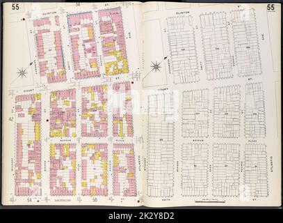 Kartografisch, Karten. 1884 - 1936. Lionel Pincus und Princess Firyal Map Division. Feuerversicherung , New York (Staat), Immobilien , New York (Staat), Städte & Orte , New York (Staat) Brooklyn Plate No. 55 Karte begrenzt durch Wyckoff St., Clinton St., Atlantic Ave., Smith St. Stockfoto