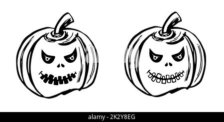 Set von lustigen und niedlichen Kürbissen für den Urlaub Halloween. Kürbisse mit Lächeln für Design. Vektor, Illustration. Stock Vektor