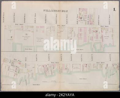 Kartografisch, Karten. 1855. Lionel Pincus und Prinzessin Firyal Map Division. Brooklyn (New York, N.Y.), Versicherung, Feuer, Karten Platte 1: Karte begrenzt durch North 12. Street, 1. Street, North 5. Street, Wythe Street, North 3. Street, 1. Street, South 7. Street, East River Stockfoto