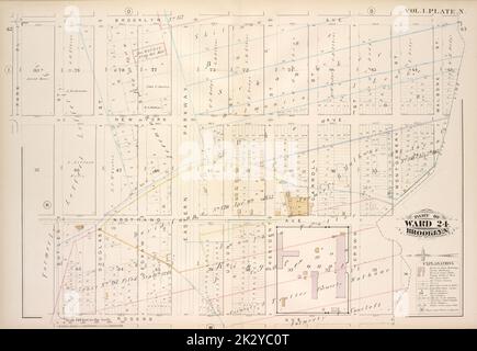 Kartografisch, Karten. 1880. Lionel Pincus und Prinzessin Firyal Map Division. Brooklyn (New York, N.Y.), Immobilien , New York (Bundesstaat) , New York Vol. 1. Plate, N. Karte an der Brooklyn Ave., City Line, Rogers Ave., Butler St., Park PL; Einschließlich New York Ave., Nostrand Ave., Douglass St., Degraw St., Eastern Parkway, Union St., President St., Carroll St., Crown St., Montgomery St., Malbone St. Stockfoto