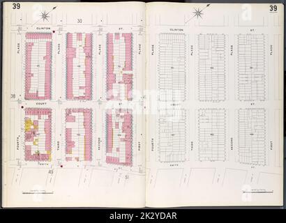 Kartografisch, Karten. 1884 - 1936. Lionel Pincus und Princess Firyal Map Division. Feuerversicherung , New York (Staat), Immobilien , New York (Staat), Städte & Orte , New York (Staat) Brooklyn Plate No. 39 Karte begrenzt durch 4. Ort, Clinton St., 1. Ort, Smith St. Stockfoto