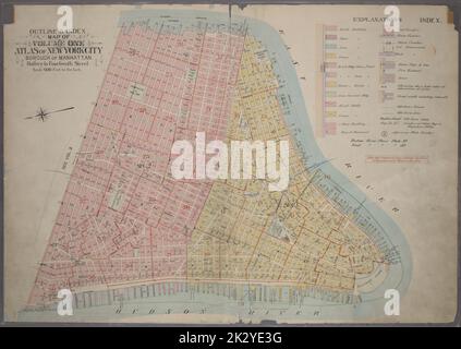 Kartografisch, Karten. 1899. Lionel Pincus und Prinzessin Firyal Map Division. Manhattan (New York, N.Y.), Immobilien , New York (Bundesstaat) , New York Übersichtskarte und Indexkarte von Volume One, Atlas of New York City, Borough of Manhattan: Battery to Fourteen Street Stockfoto