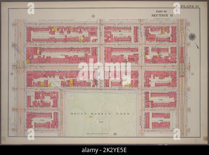 Kartografisch, Karten. 1914. Lionel Pincus und Prinzessin Firyal Map Division. Manhattan (New York, N.Y.), Immobilien , New York (Bundesstaat) , New York Plate 15, Teil von Abschnitt 6: Begrenzt durch W. 127. Street, E. 127. Street, Park Avenue, E. 124. Street (Mount Morris Park), W. 124. Street und Lenox Avenue Stockfoto